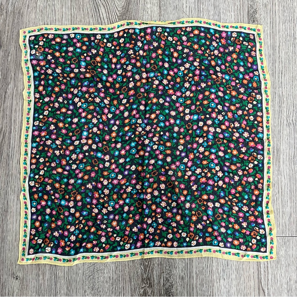Vintage Talbots Black Floral Square Silk Scarf